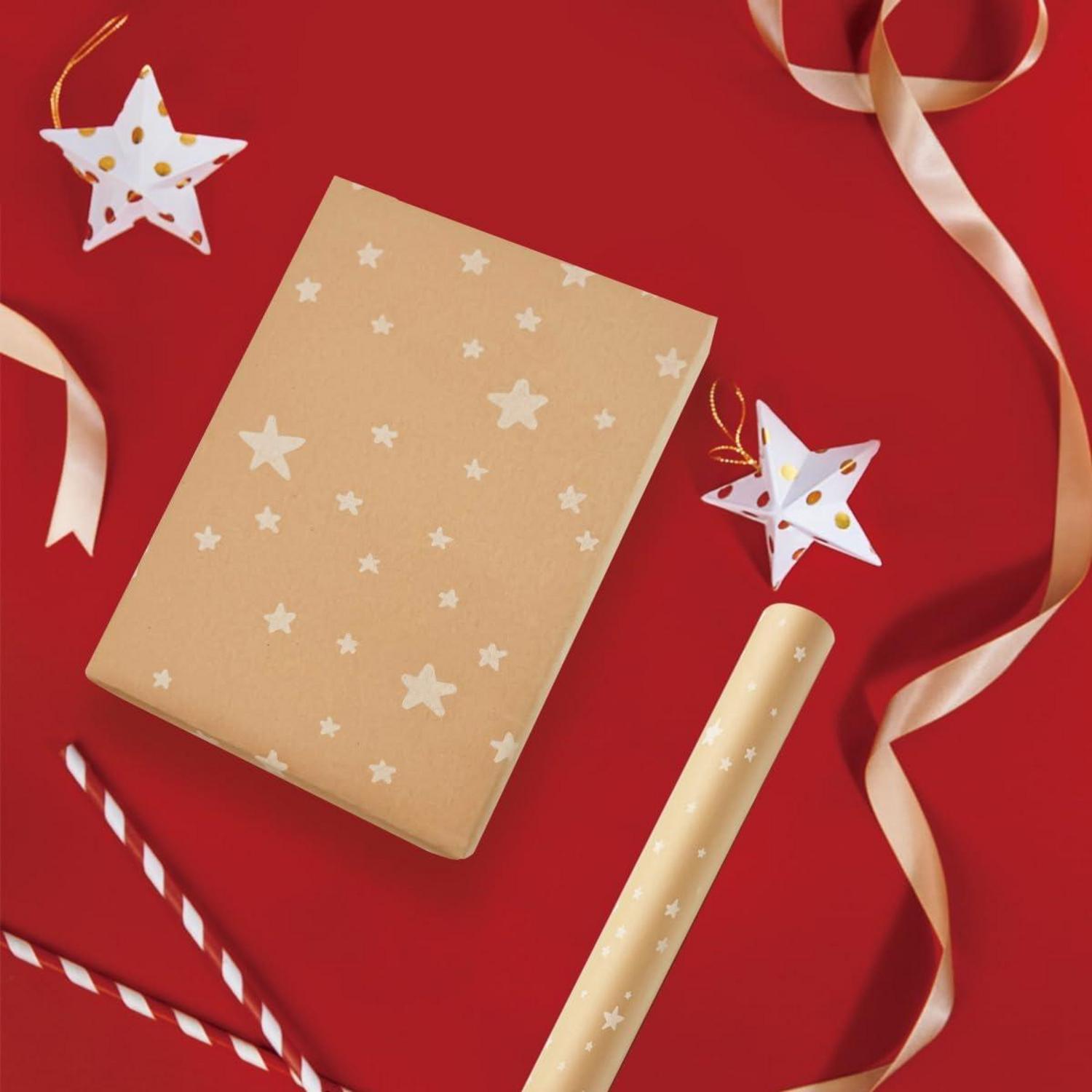 Weihnachtsgeschenkpapierrolle 43cm Kraftpapier weiße Sterne 20m