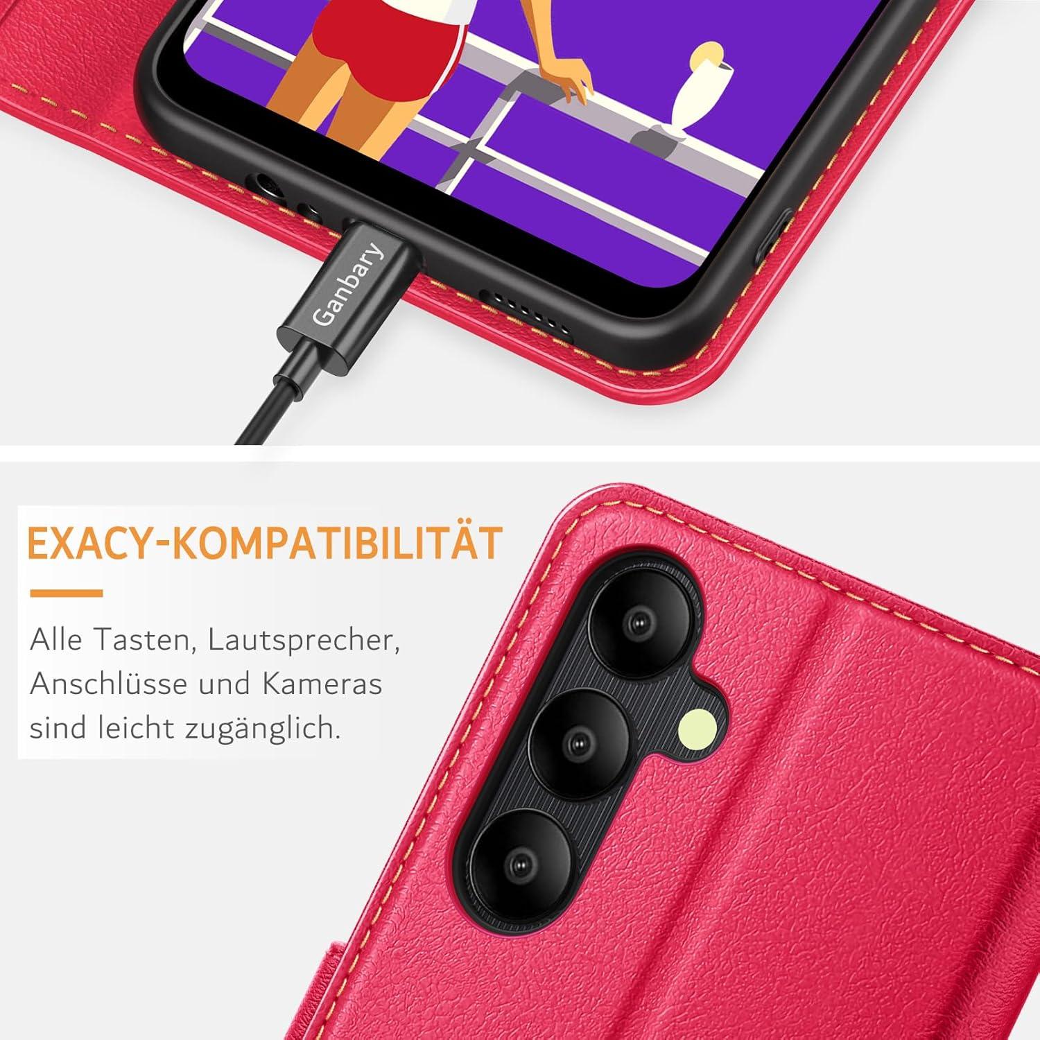 Samsung Galaxy A05s Handyhülle Leder Rot Kartenfächer Standfunktion