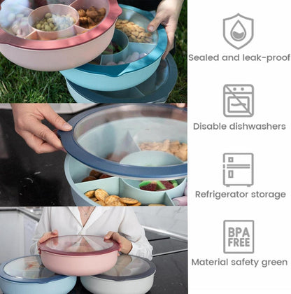 Bugucat Snackteller mit 5 Fächern und Transparentem Deckel Rosa