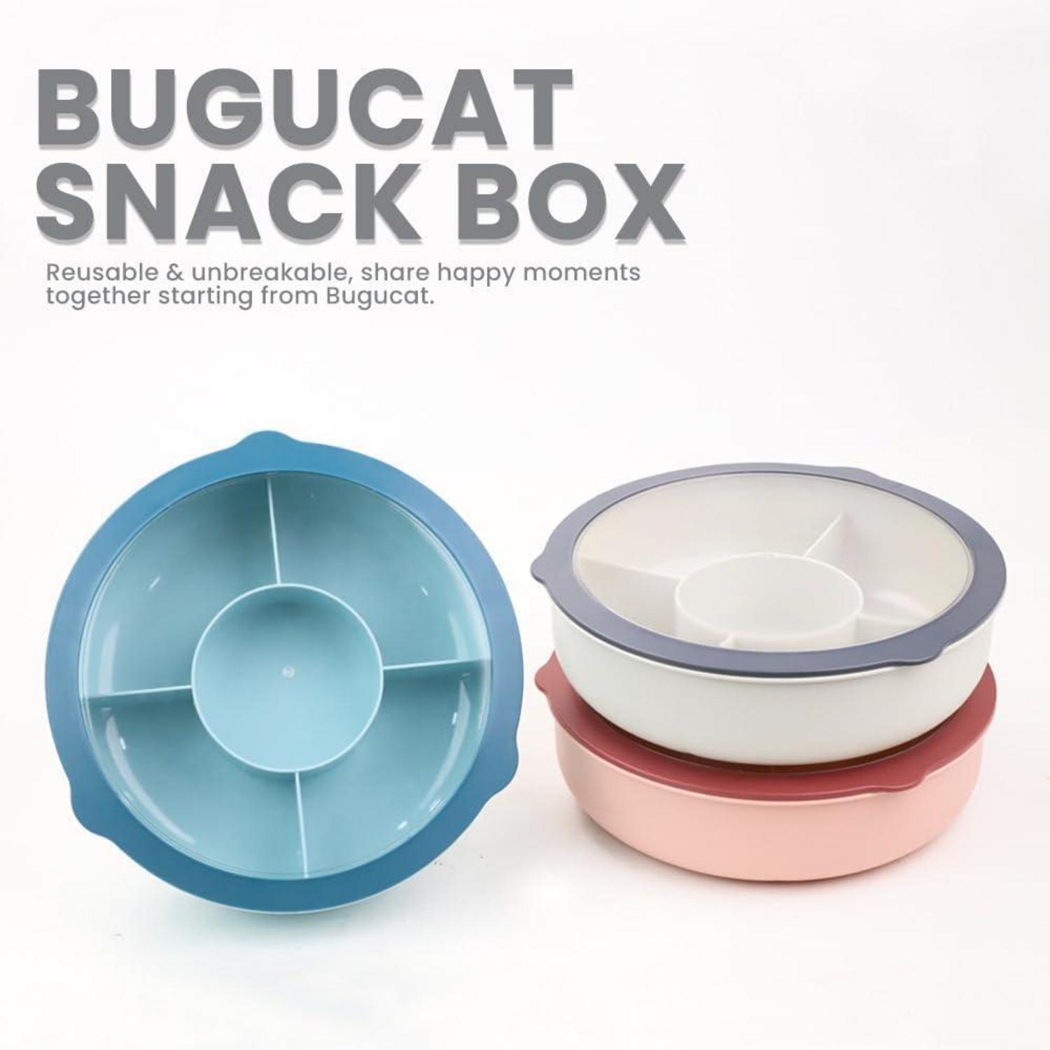 Bugucat Snackbox mit 5 Fächern und Transparentem Deckel in Grün/Rosa/Blau
