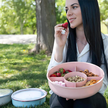 Bugucat Snackbox mit 5 Fächern und Transparentem Deckel in Grün/Rosa/Blau