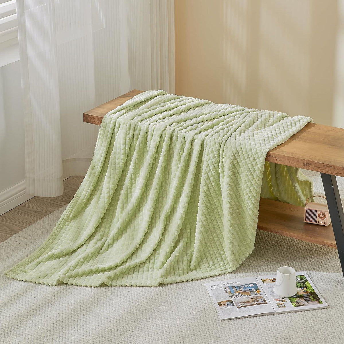 Kuscheldecke 3D-Touch Sherpa Flanell 150x200cm Avocado Grün