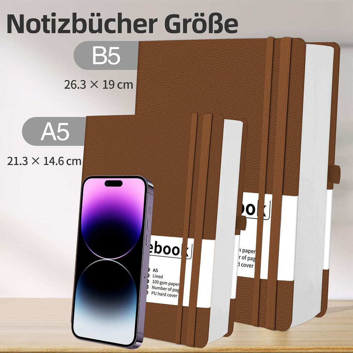 Liniert Notizbuch B5 – 360 Seiten, Braun