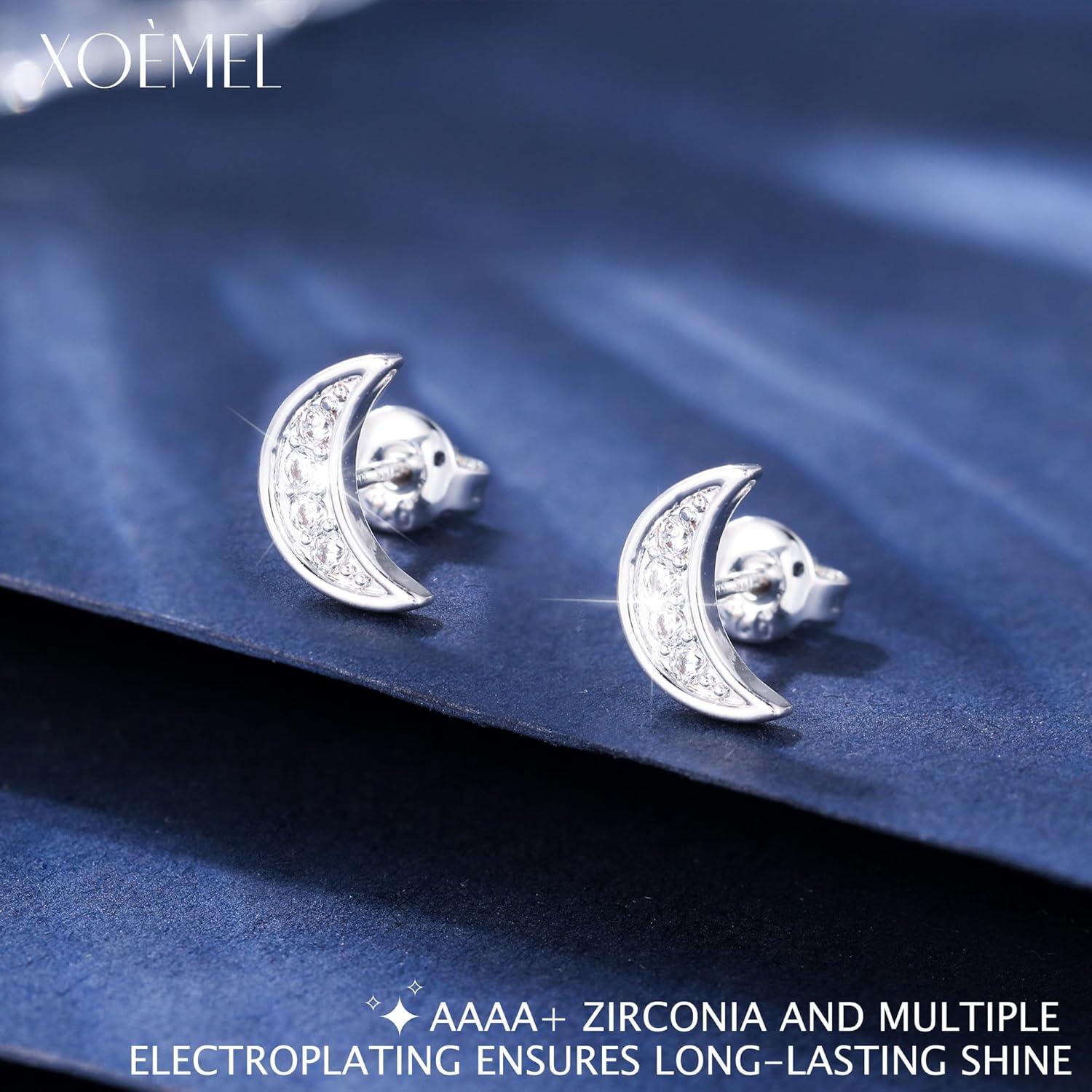XOEMEL Ohrstecker 6 Paar Damen Silber 925 Set Herz Rosegold Zirkonia