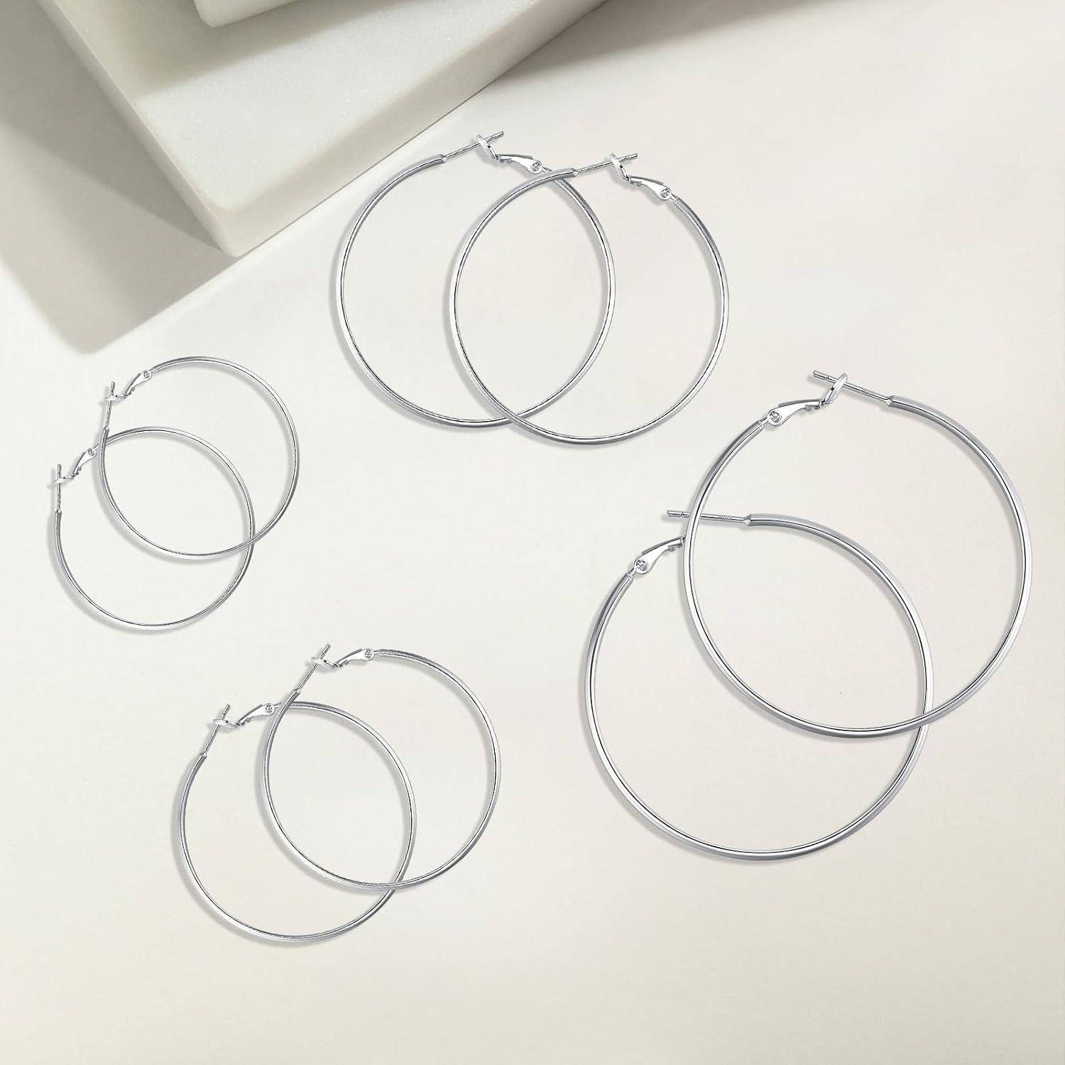 925 Sterling Silber Ohrringe Creolen für Damen - Große Dünne Hypoallergen