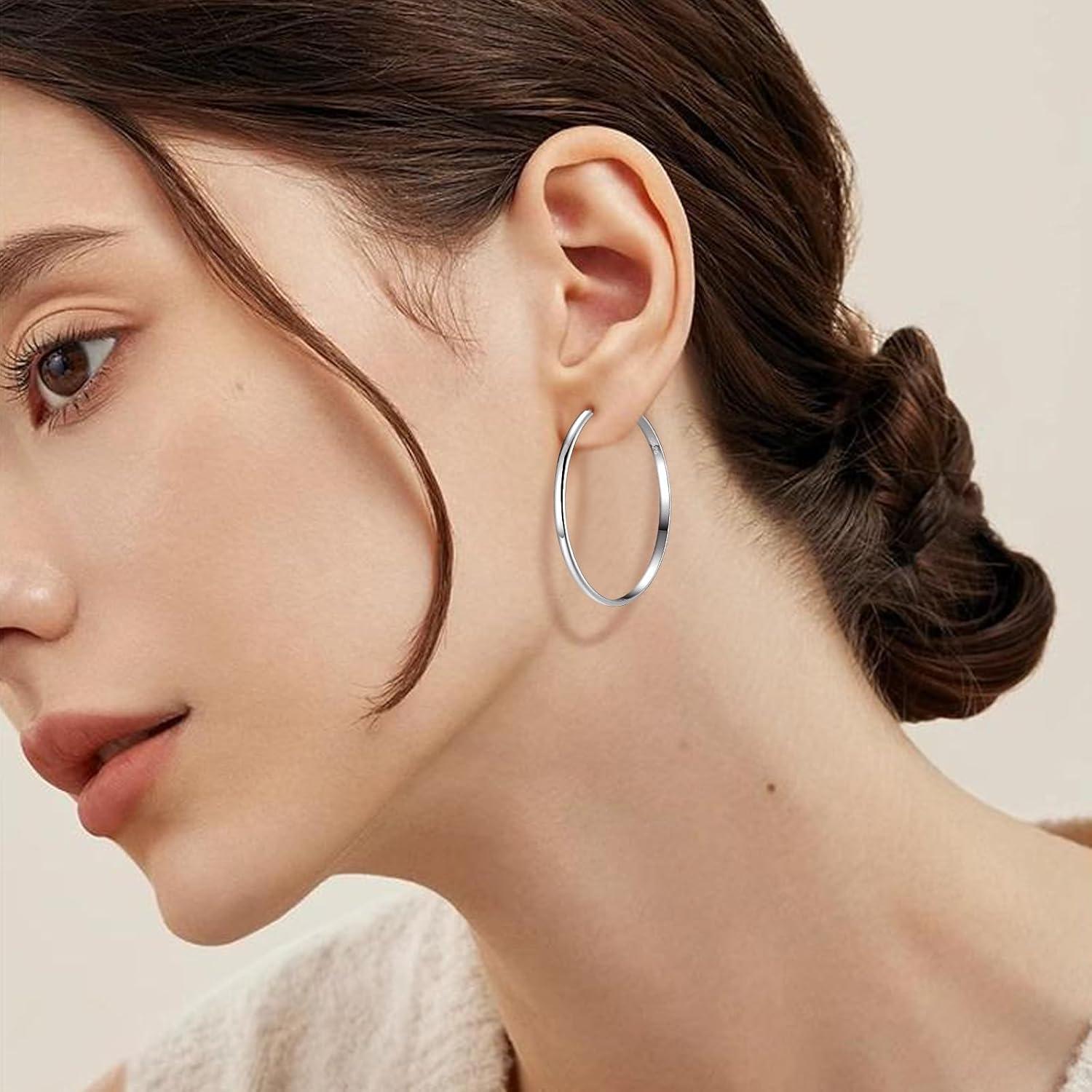 925 Sterling Silber Große Creolen Ohrringe Damen hypoallergen