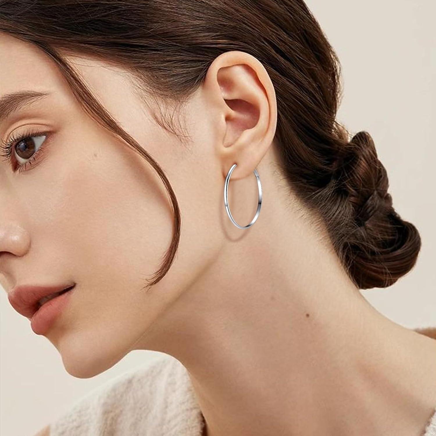 Große 925 Sterling Silber Creolen Ohrringe für Damen - Hypoallergen
