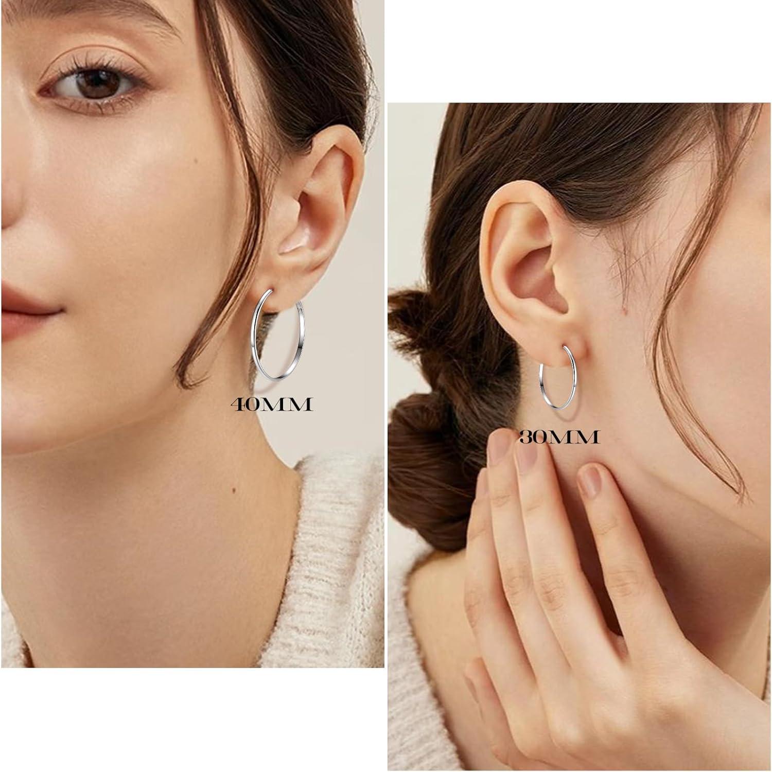925 Sterling Silber Große Creolen Ohrringe Damen Hypoallergen Silber 30/40mm