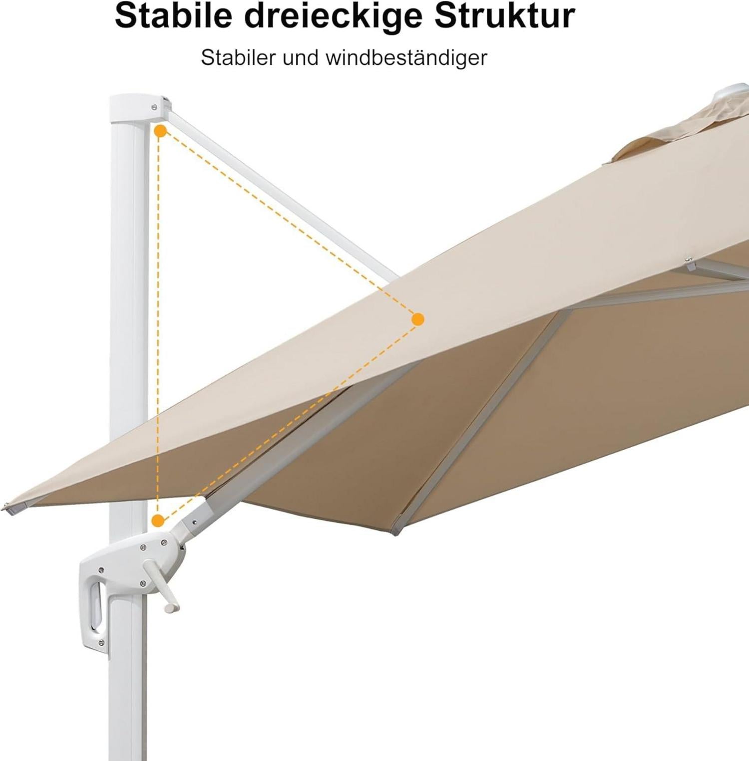 Ampelschirm 270x270 cm mit Kurbel, aluminium Gestell, Sonnenschutz Beige