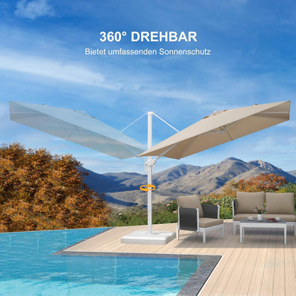 Ampelschirm 270x270 cm Sonnenschirm Kurbel 360° Drehbar Weiß Beige