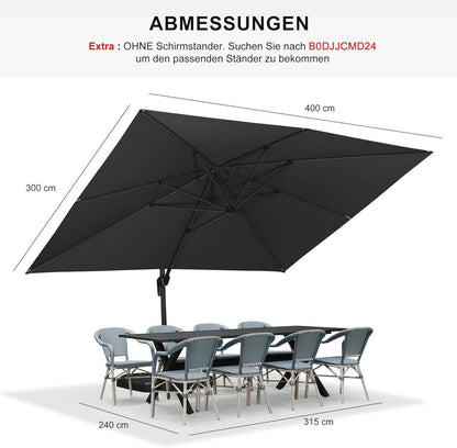Sonnenschirm Rechteckig 300x400 cm Aluminium Ampelschirm Grau