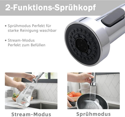Küchenarmatur Chrom mit Spiralfeder und 360° Schwenkbar
