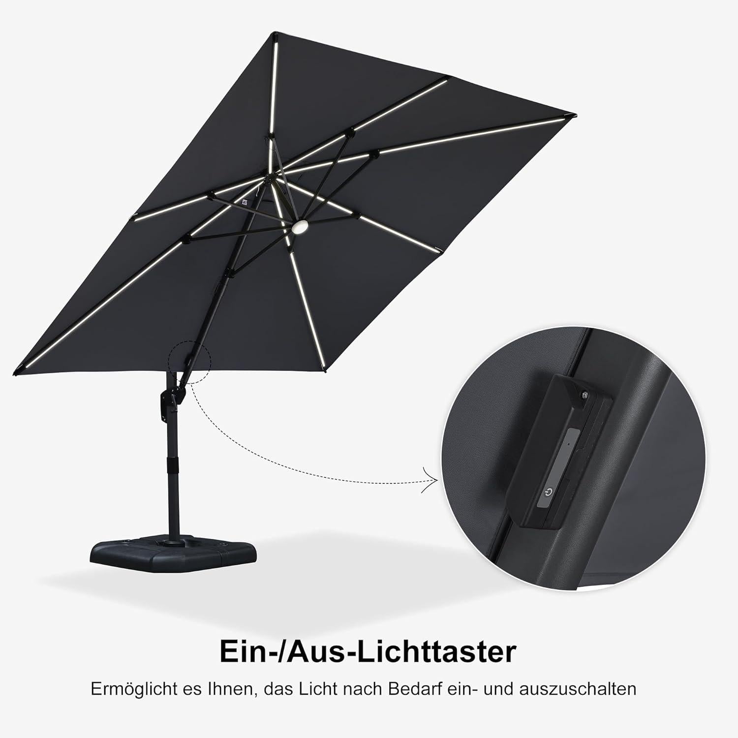 Aluminium Sonnenschirm 300x300 cm mit Solar LED