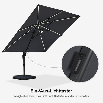 Aluminium Sonnenschirm 300x300 cm mit Solar LED