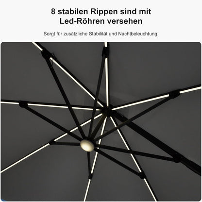 Sonnenschirm mit Solar LED Beleuchtung und Kurbel 300x300cm