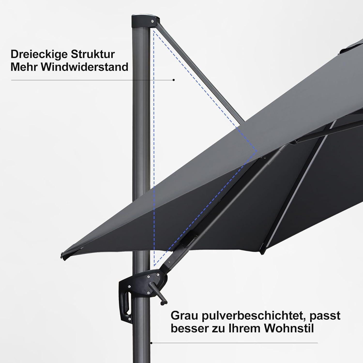 Sonnenschirm 300x300cm Aluminium Ampelschirm Solar LED Beleuchtung
