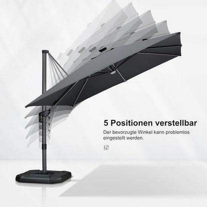 300x300cm Solar LED Sonnenschirm Aluminium Kurbel Gartenschirm Hellgrau UV