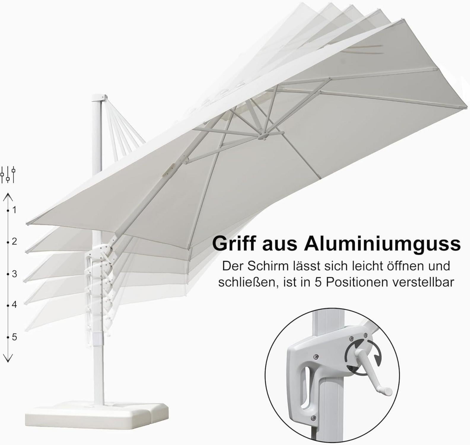 Ampelschirm Rechteckig 270x350 cm Weiß Sonnenschirm groß Alu Gestell Drehbar