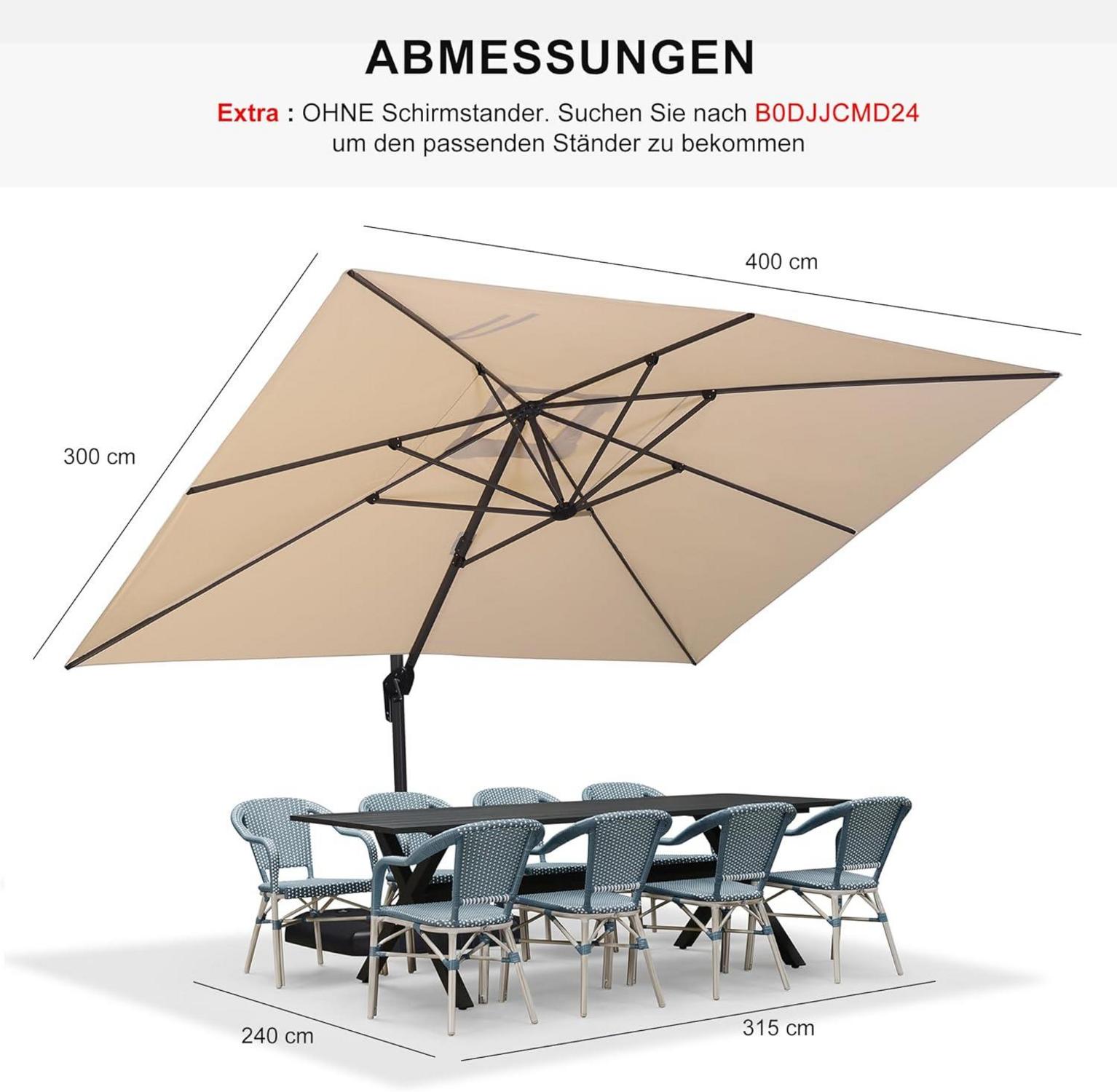 Großer rechteckiger Sonnenschirm 300x400cm mit
