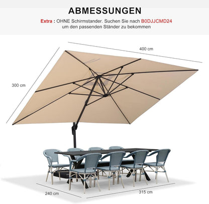 Großer rechteckiger Sonnenschirm 300x400cm mit