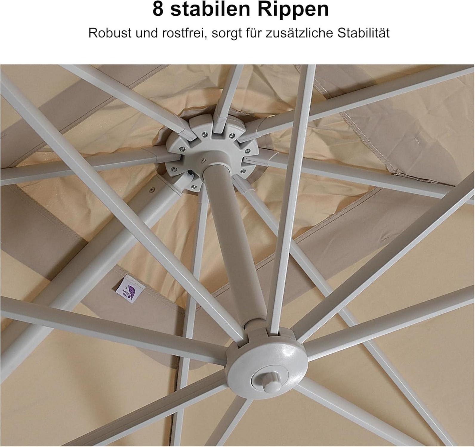 PURPLE LEAF Ampelschirm Rechteckig 270x350 cm Beige mit Kurbel