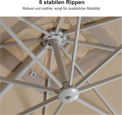 PURPLE LEAF Ampelschirm Rechteckig 270x350 cm Beige mit Kurbel