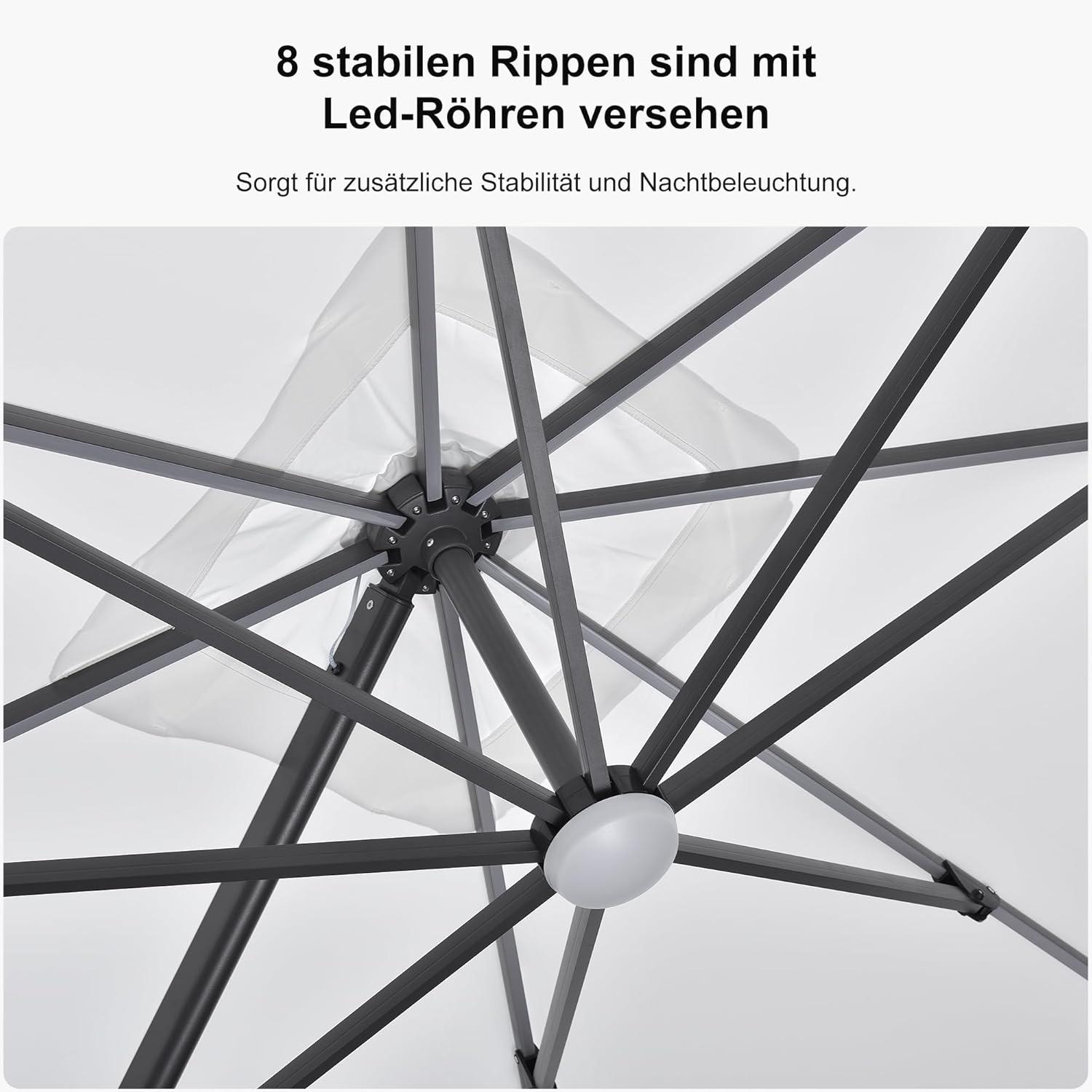 Sonnenschirm 300x300cm Solar LED Aluminium Gartenschirm