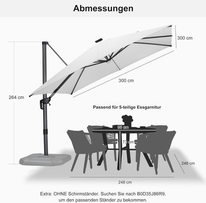 Ampelschirm 300x300 cm mit Solar