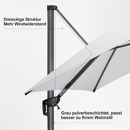 Aluminium Sonnenschirm mit Solar LED Beleuchtung 300x300 cm