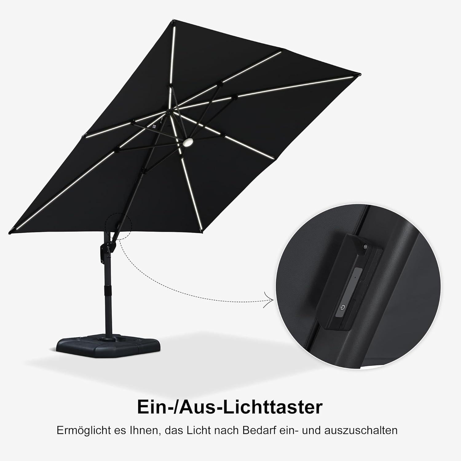 Aluminium Sonnenschirm mit Solar LED, 300x300cm, Grau
