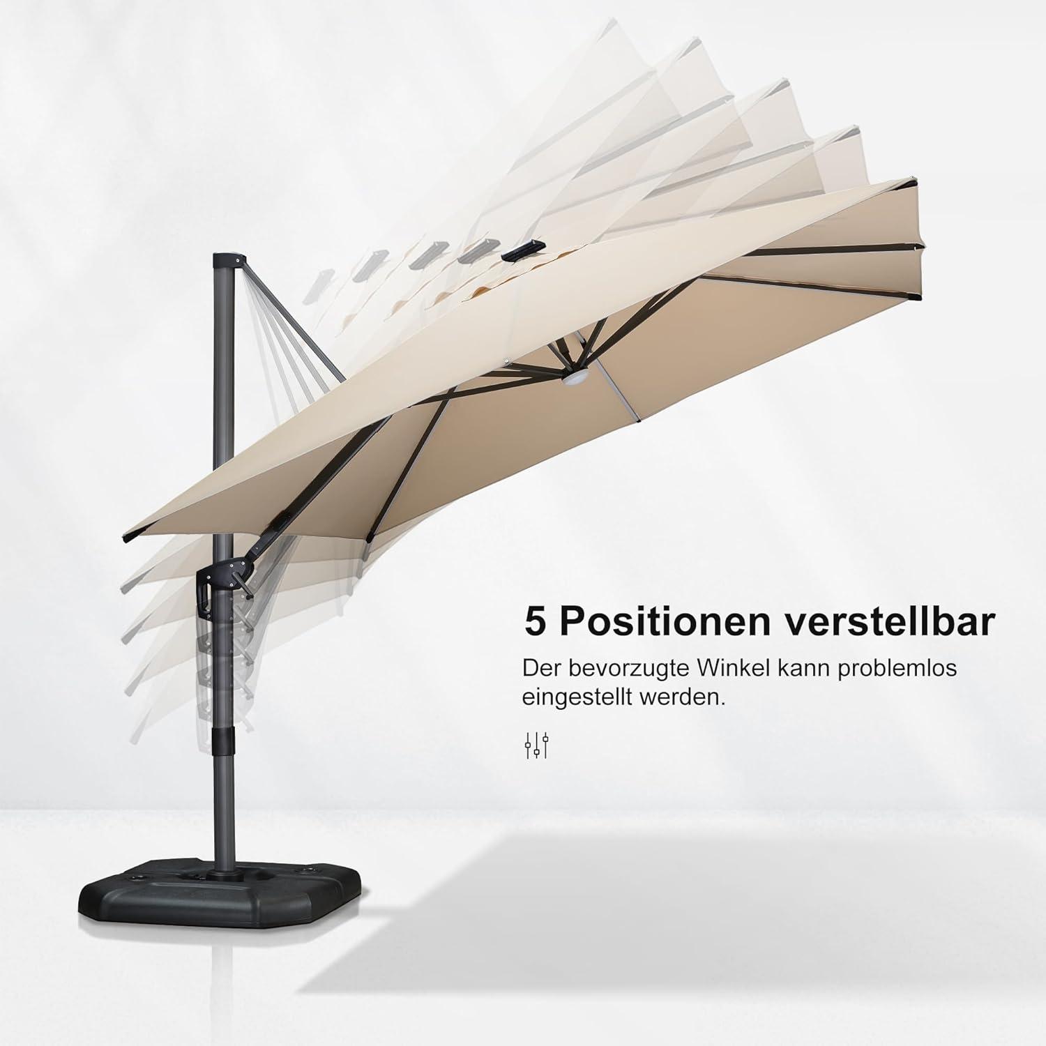 PURPLE LEAF Sonnenschirm 300x300 cm mit Solar LED Beleuchtung Beige