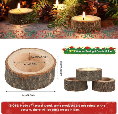 16er Set Teelichthalter Holz Kerzenhalter Natur Rund Vintage Deko