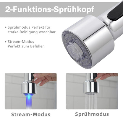 LED Küchenarmatur Chrom mit Spiralfeder 360° Schwenkbar