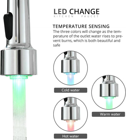 TIMACO LED Küchenarmatur Chrom Spiralfeder Wasserhahn 360°Schwenkbar