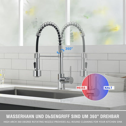 LED Küchenarmatur Chrom Spiralfeder 360° Schwenkbar Hochdruck