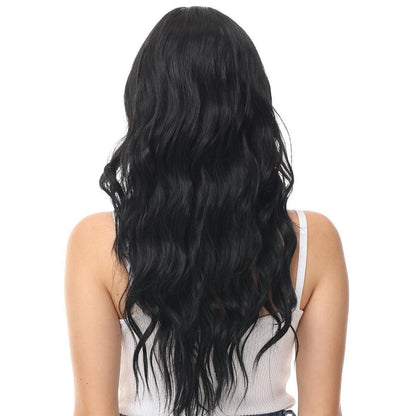 Schwarze Lockenperücke 65cm – Synthetisch, Spitze vorne