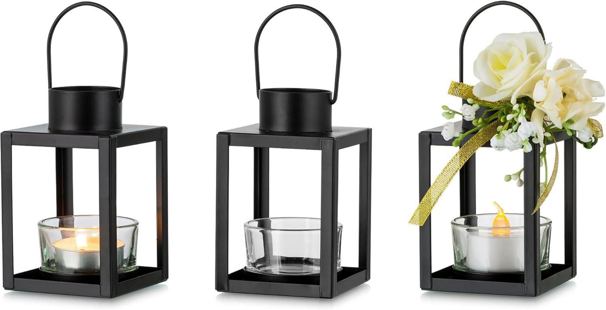 Deko Laterne Set Mini Kerzen Metall Schwarz 2er - Tischdeko Draußen