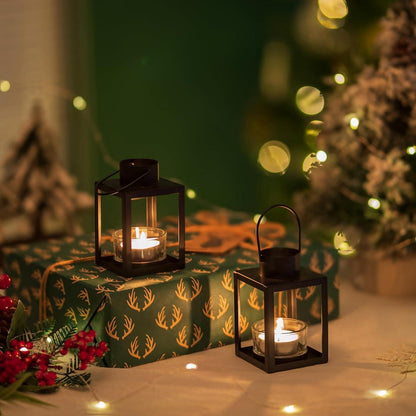 Romadedi Kleine Teelicht Laterne Schwarz 2er Set Metall Deko für Outdoor Weihnachten