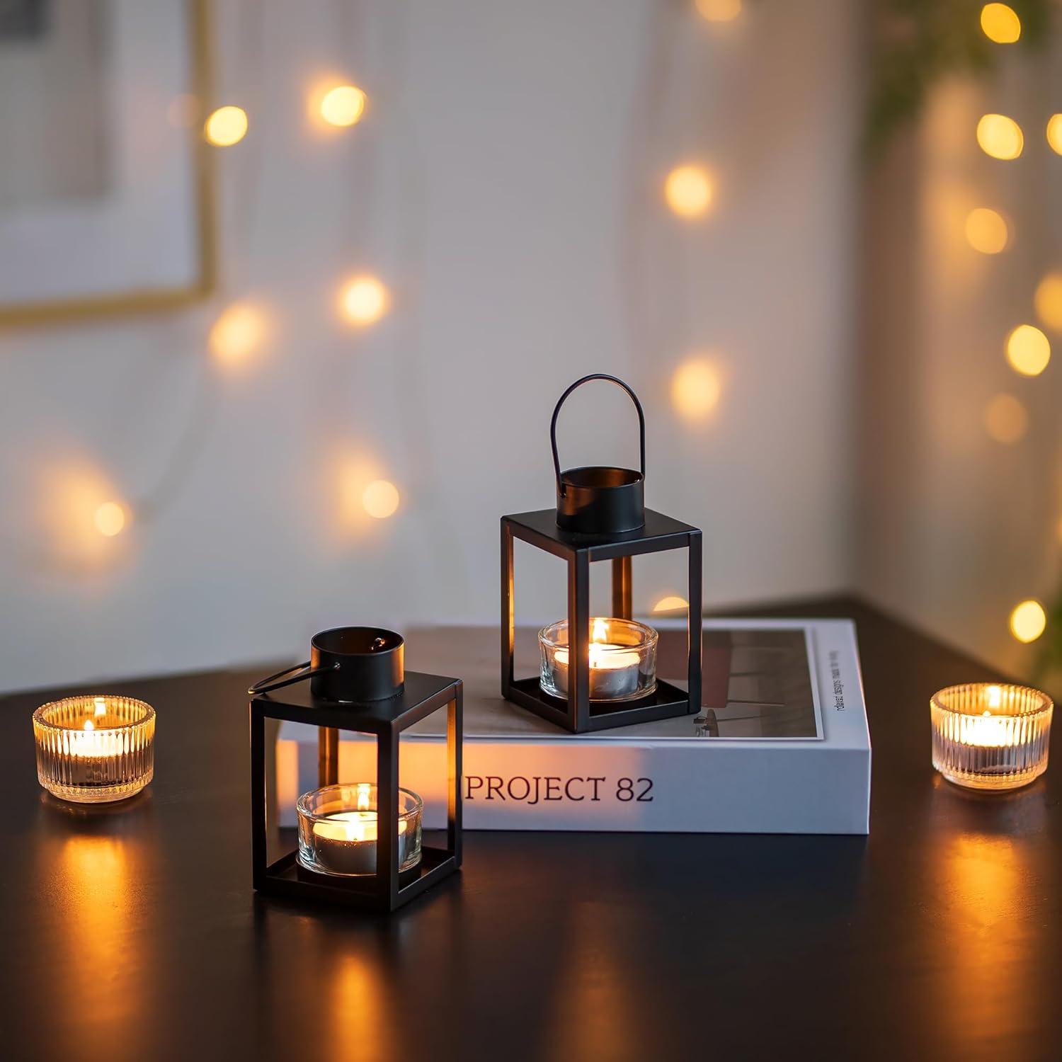 Mini Schwarze Metall Laterne Teelicht 2er Set Deko Outdoor Weihnachten