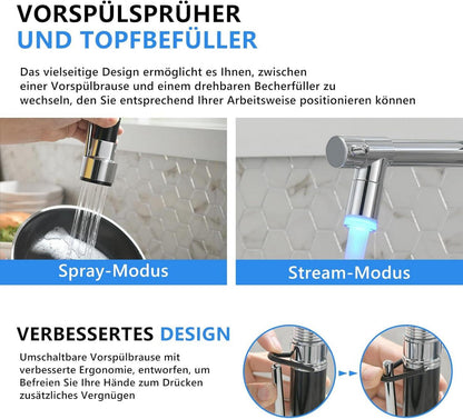 TIMACO LED Wasserhahn Küche Chrom Schloss Brause Ausziehbar 360° Schwenkbar