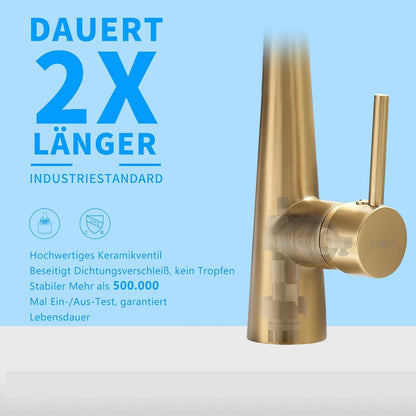 Goldene Küchenarmatur mit Schloss und ausziehbarer Brause - 360° schwenkbar