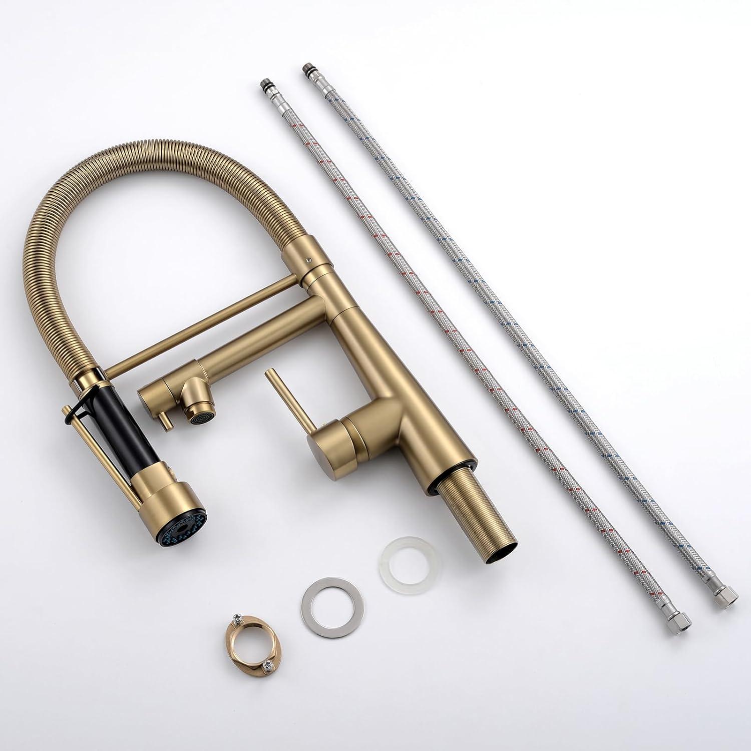 TIMACO Gebürstetes Gold Küchenarmatur mit Brause - High-End Design - Hochdruck - 360° Schwenkbar