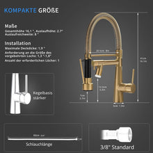 LED Wasserhahn Küche Gebürstetes Gold Ausziehbar