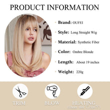 Blonde Lange Gerade Perücke mit Pony Dark Roots Synthetische