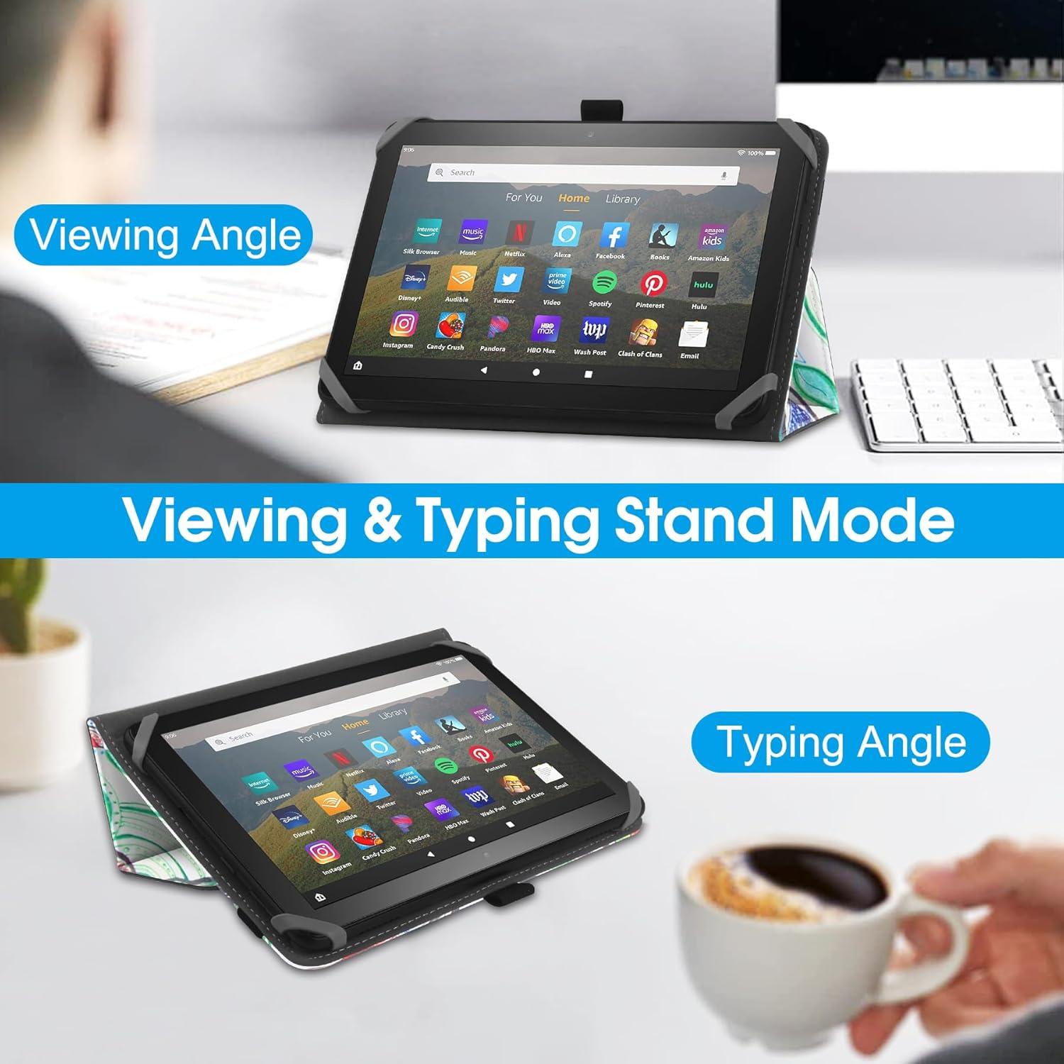 HoYiXi Universelle Hülle 7-8 Zoll Tabletten Fire HD 8 2020/2022 & Fire HD 8 Plus mit Ständer Folio Handschlaufe Schutzhülle Baum