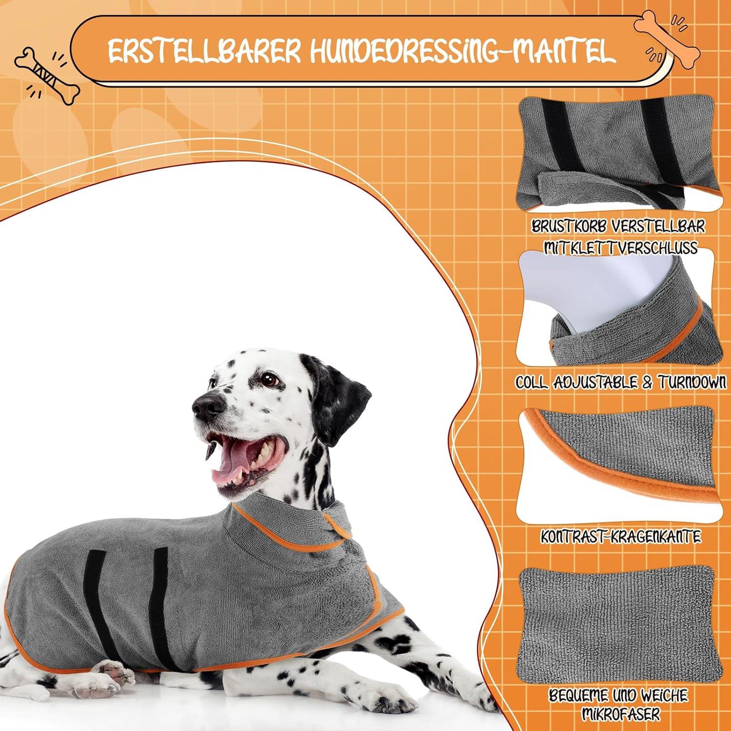 Hundebademantel Mikrofaser Extra Saugfähig Grau - Verstellbare Träger - Für Große, Mittel, Kleine Hunde