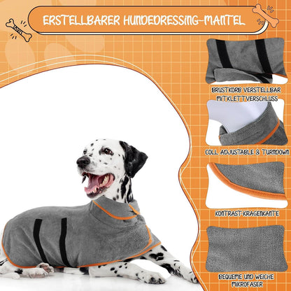 Hundebademantel Mikrofaser Extra Saugfähig Grau - Verstellbare Träger - Für Große, Mittel, Kleine Hunde