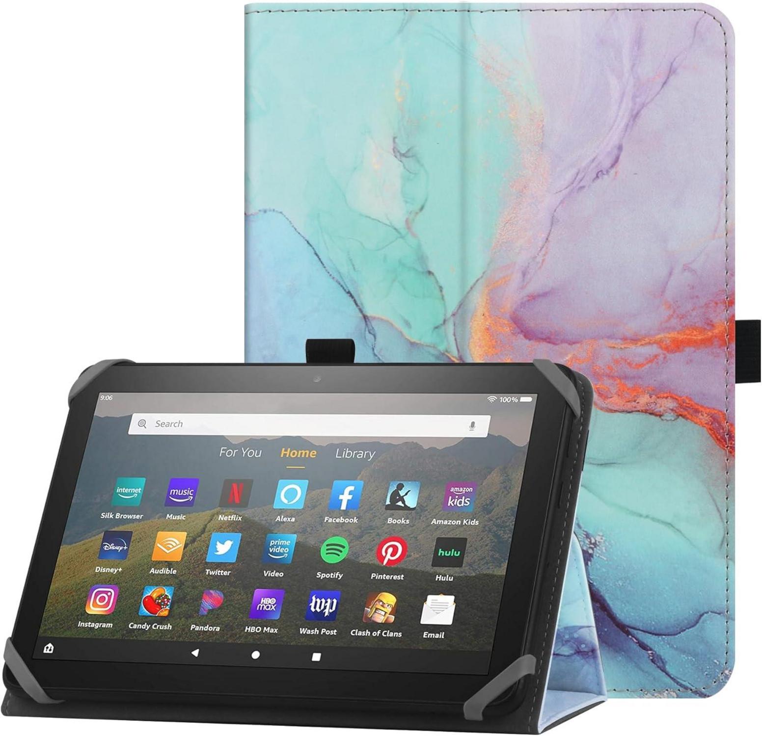 Tablet Schutzhülle mit Ständer und Handschlaufe Blau Marmor