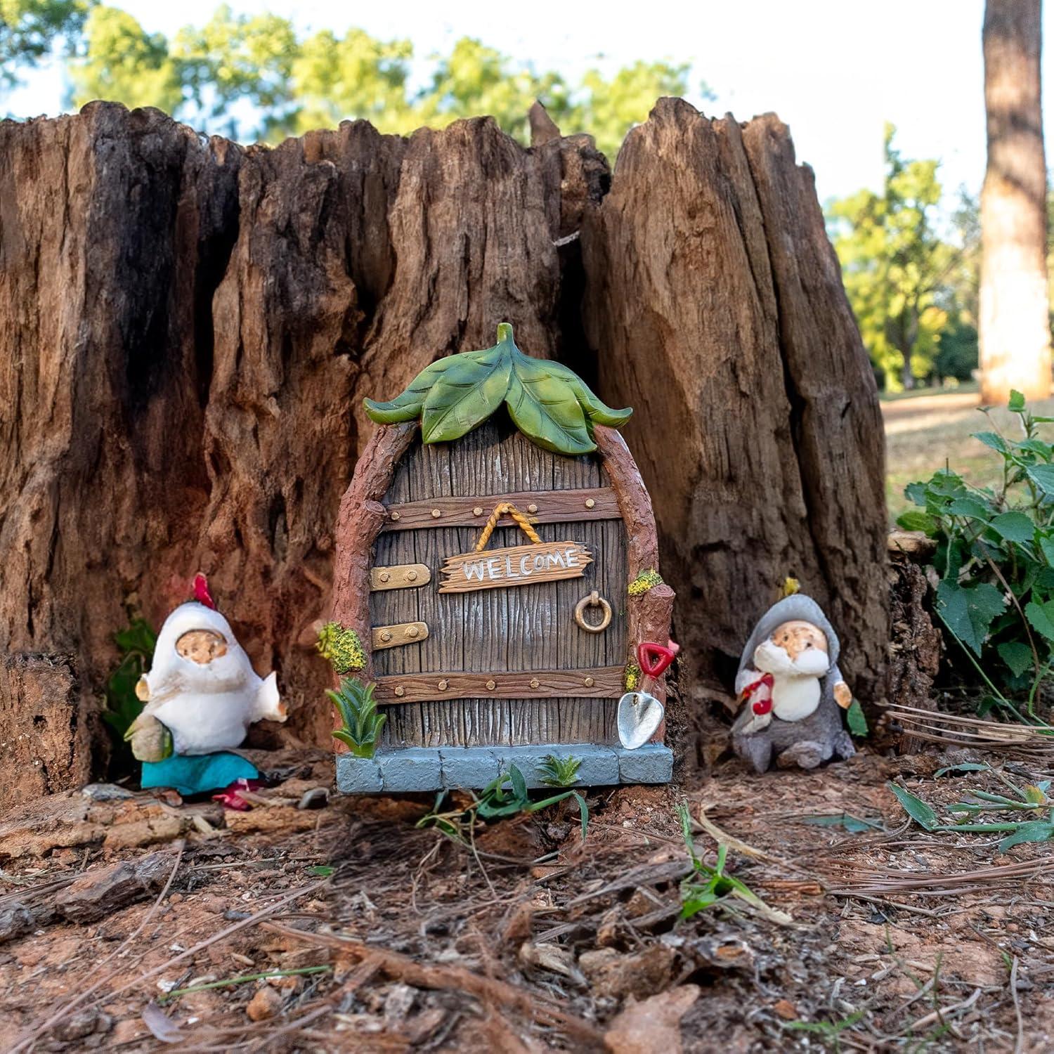 Feentür Elfen-Tür Outdoor Gartendeko Miniatur Fenster leuchtender Baum