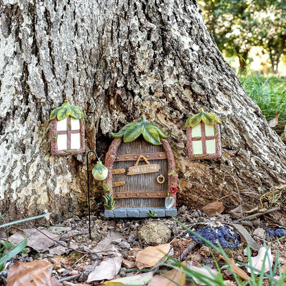 Feentür Wichteltür Gartendeko Elfen-Tür und Fenster Bäumedekoration
